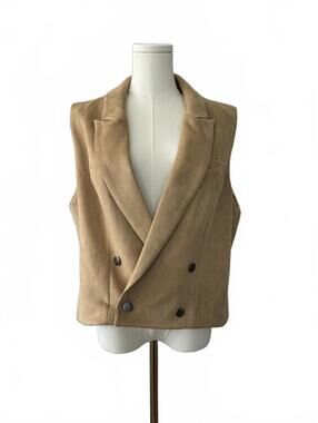 Nicole Miller Sleeveless‎ Blazer Vest XXL Faux Suede Camel Double Breasted Lined
